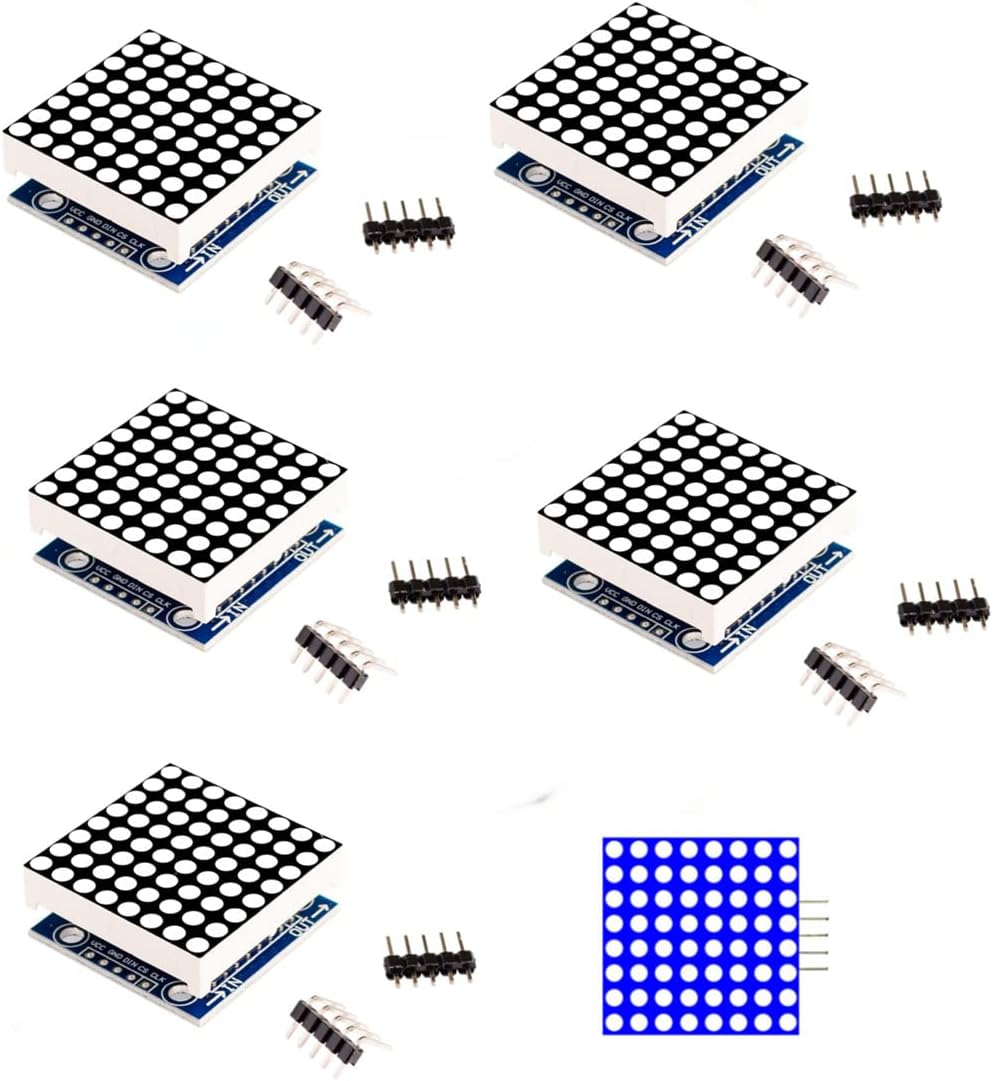 5PCS MAX7219 8x8 Dot Matrix LED Display Module 5V MCU Control MAX7219 LED Dot Matrix DIY Kit (Blue)