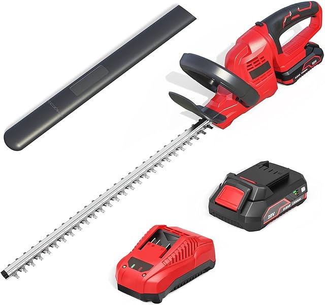 Cordless Hedge Trimmer with 20V MAX Battery, Electric Cutter 20 Inch Dual-Action Blades, Cutting Length 0.63 inches, 6 mm Tooth Opening Capacity, 1Hr Fast Charger