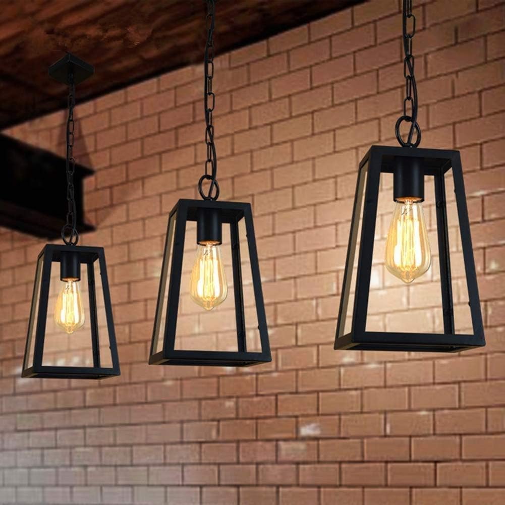 Lámpara colgante Lámpara colgante de exterior Negro Retro IP44 Techo Vintage Hierro industrial + Vidrio Lámpara de pared Impermeable Pabellón impermeable Villa Loft Araña Lámpara de exterior
