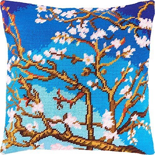 Almond Blossom By Vincent Van Gogh. Needlepoint Kit. Throw Pillow 16×16 Inches. Printed Tapestry Canvas, European Quality #TOP10