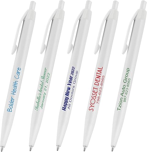 (50 bolígrafos blancos) impresos en Estados Unidos, bolígrafo de tinta de escritura personalizado, impreso con tu logotipo y texto