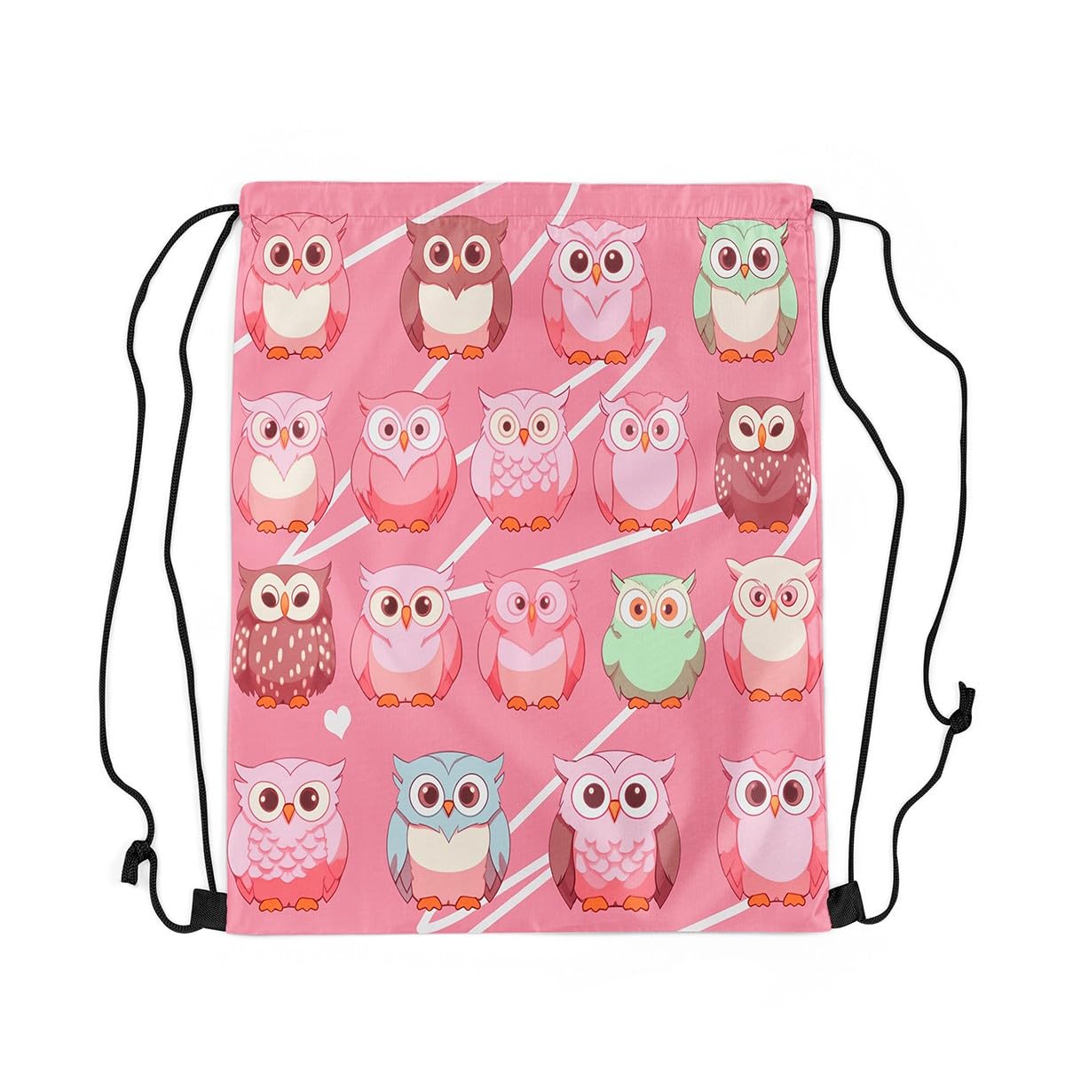 Loussiesd Pink Owl Gym String Bag Wild Animal Drawstring Backpack 40x33cm Animal Theme Sports Drawstring Sackpack Cartoon Drawstring Bags
