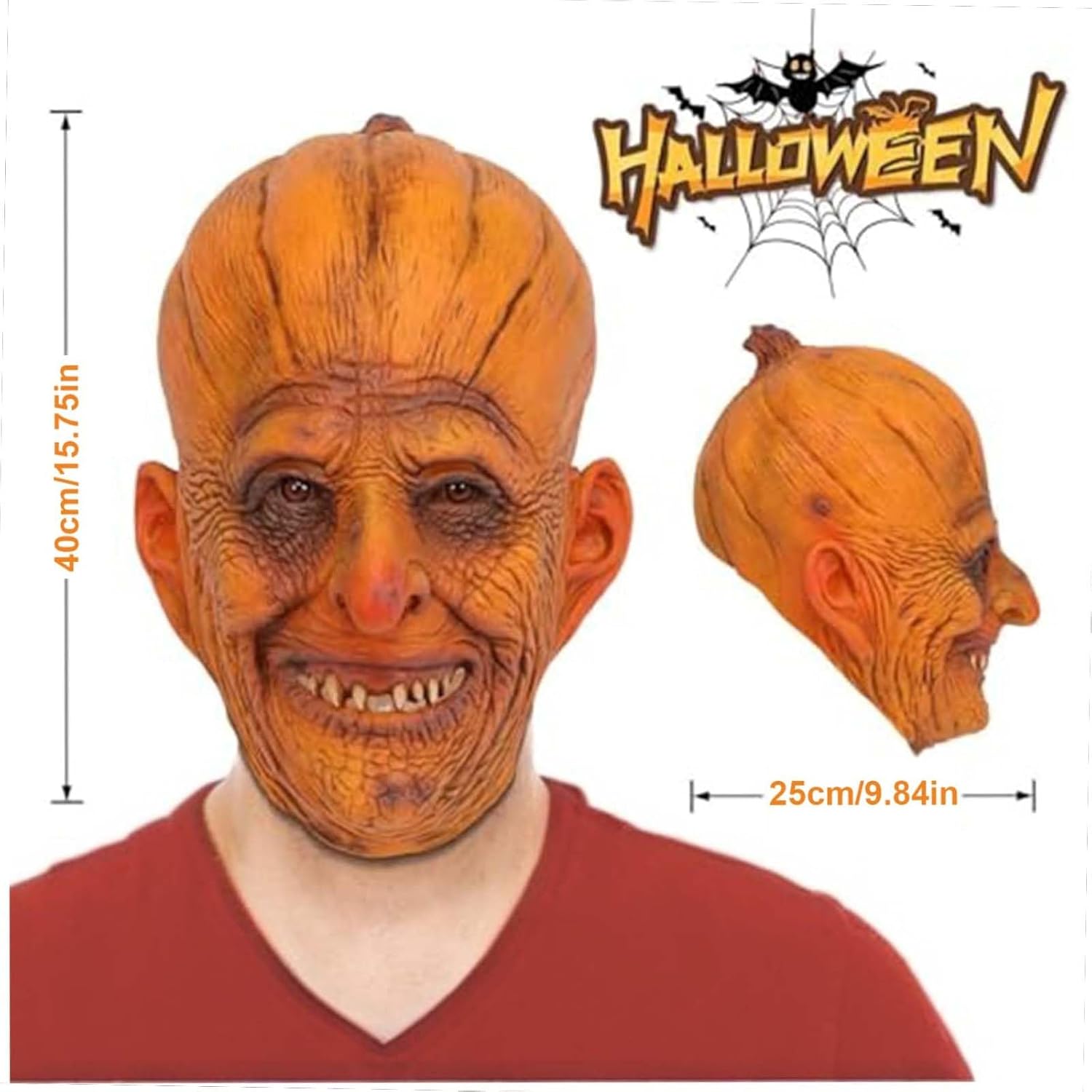 Halloween Mask - Pumpkin Mask Latex Scary Halloween Mask, Scary Latex Head Mask, Creepy Pumpkin Head, With Ventilation Holes Masquerade Cosplay Costume Halloween Masks