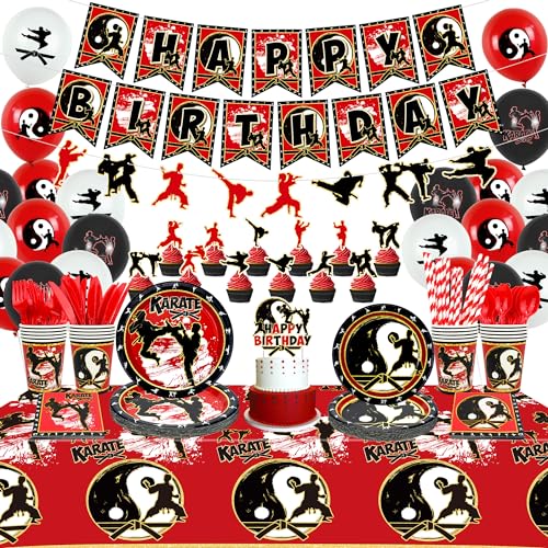 Obussgar Karate Birthday Party Decorations - Karate Party Supplies Includes Banner, Plates, Cups, Napkins, Cake Toppers, Balloons, Tablecloths for Karate Themed Party Decorations - Serves 20 (Banner)