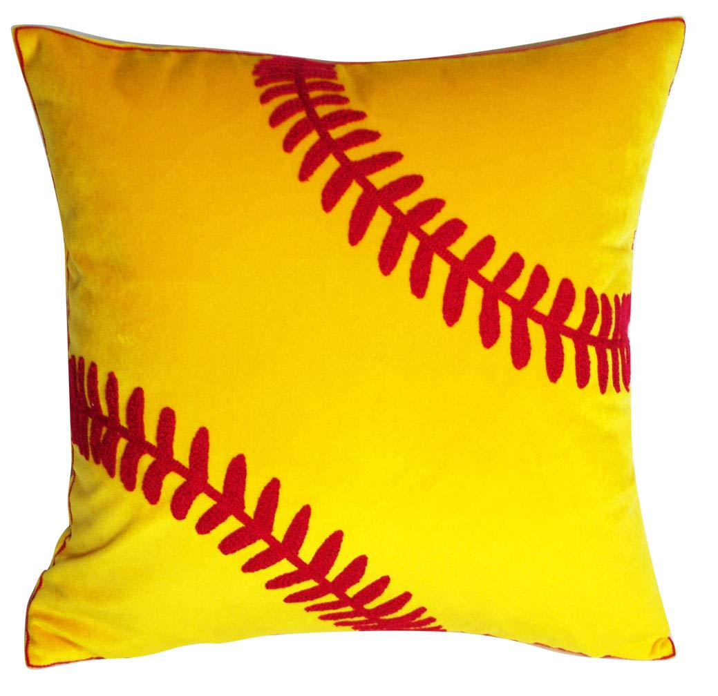 DECOPOW Embroidered Soft Throw Pillow Covers,Square 18 inch Decorative Canvas Pillow Cover for Softball Room Decor(Cover Only,Softball Pattern)