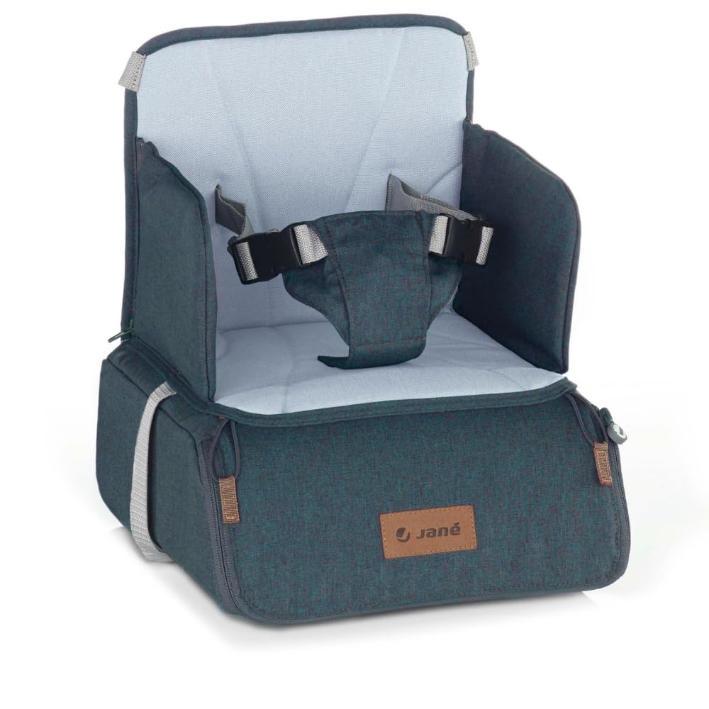 Jané Booster Seat Rialzo Sedia Bambino, Seggiolino Pappa da Viaggio con Vano Interno, Fissaggio Sicuro, Fino a 15 kg, Blu