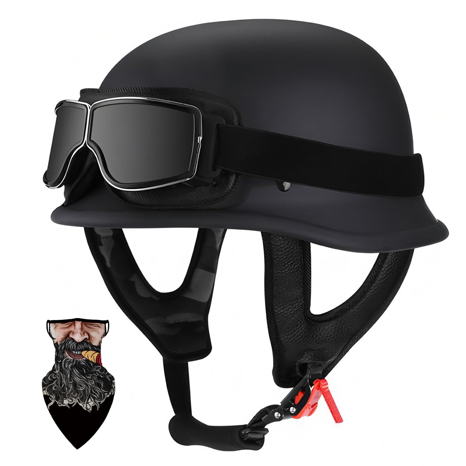 Motorrad Halbhelme ECE-Zertifiziert, Retro Chopper Helm mit ABS-Außenkörper EPS-Schutz, Netz-Innenfutter, Schnellverschlussschnallen, Moped/Scooter/Motorrad Helm für Erwachsene