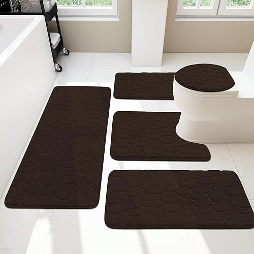 Miniatura 24 de YIHOUSE Juego de Alfombras de Baño de 2 Piezas Gris Oscuro, Juegos de Alfombras de Baño de Espuma Viscoelástica, Alfombras de Baño Antideslizantes