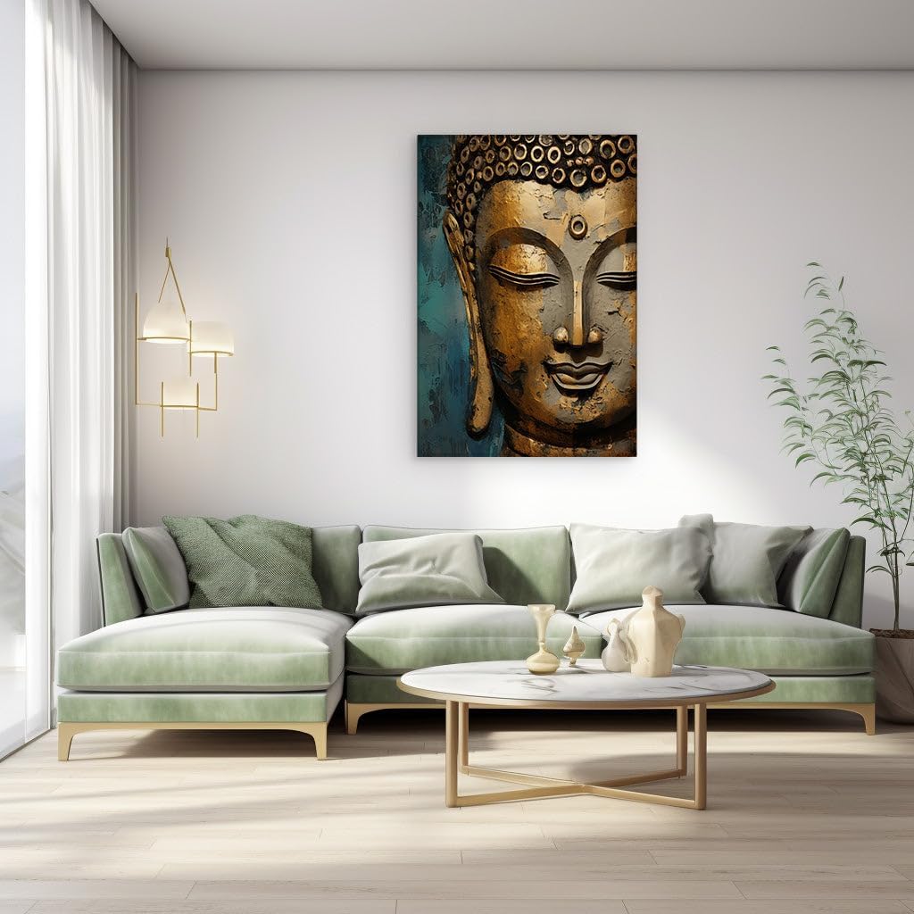 Canvas for Living room. Serenity in Gold: A Journey into Spiritual Depth through Digital Artistry, 27 x 18 inch Canvas Wall Art - Ready to Hang - 69x46 cm (27x18 inch)