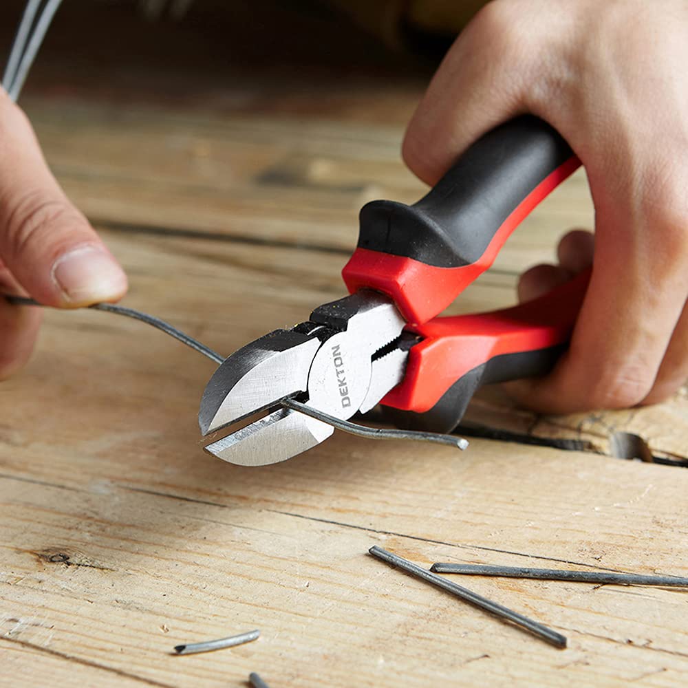 Dekton 8" Diagonal Pliers- High-Carbon Steel Cutting Edges For Precision, Black/Red, 8-inch - Image 3