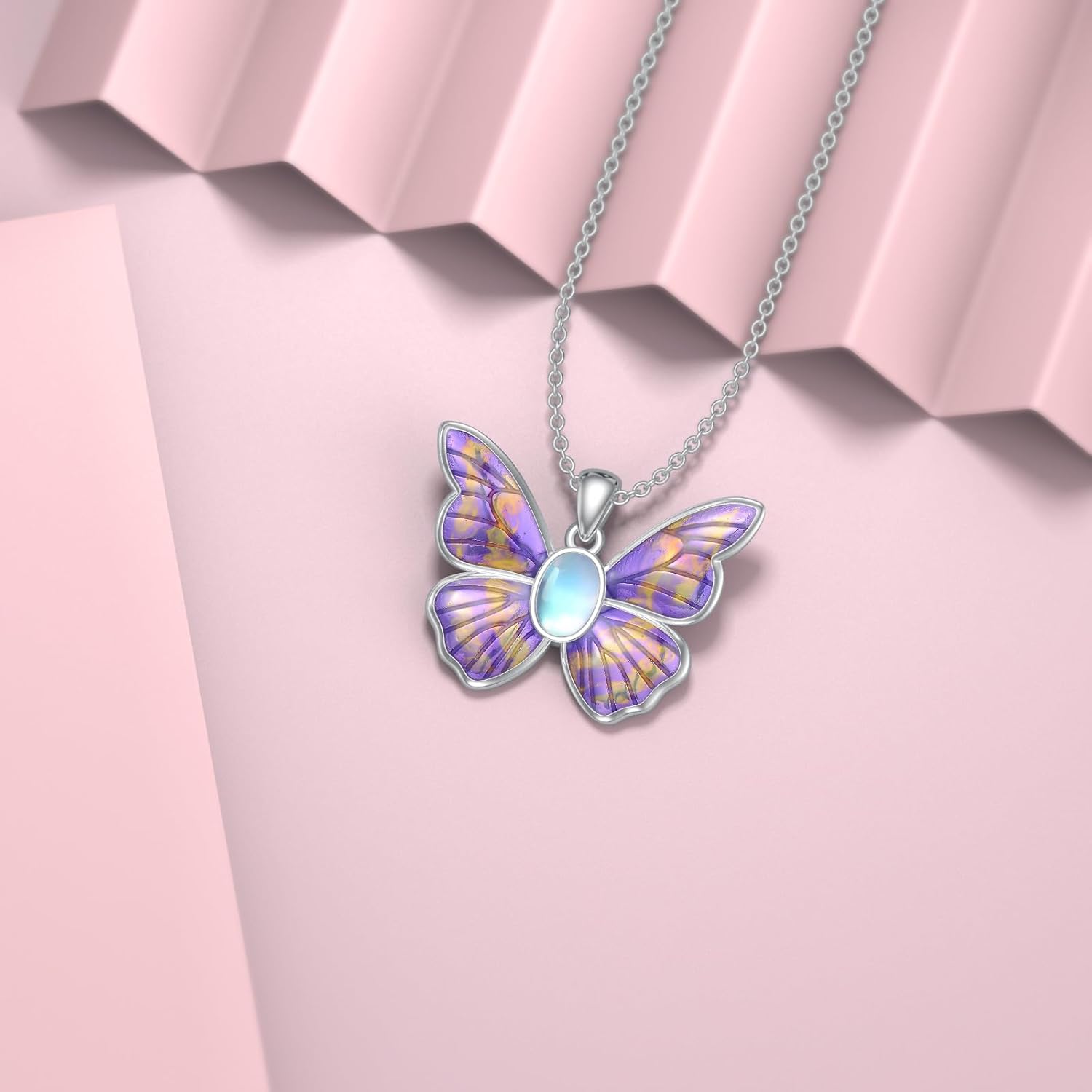 Butterfly Necklace for Women 925 Sterling Silver Moonstone Purple Butterfly Pendant Ladies Jewelry Gifts - Image 2