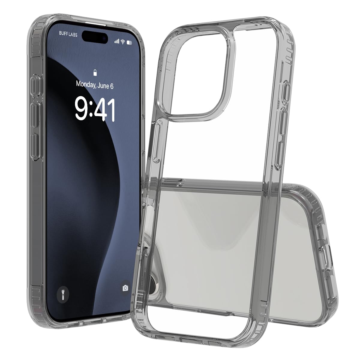 BUFF LABS iPhone 16 Pro ile Uyumlu Air Hybrid Darbe Emici TPU + PC Kılıf (Smoke Black)