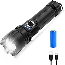 Ultra Powerful Rechargeable LED Flashlight, 20000 Lumens Zoomable Flashlight, IPX5 Waterproof 5 Modes Flashlight Torch Ultra Powerful Tactical Flashlight for Hiking Camping