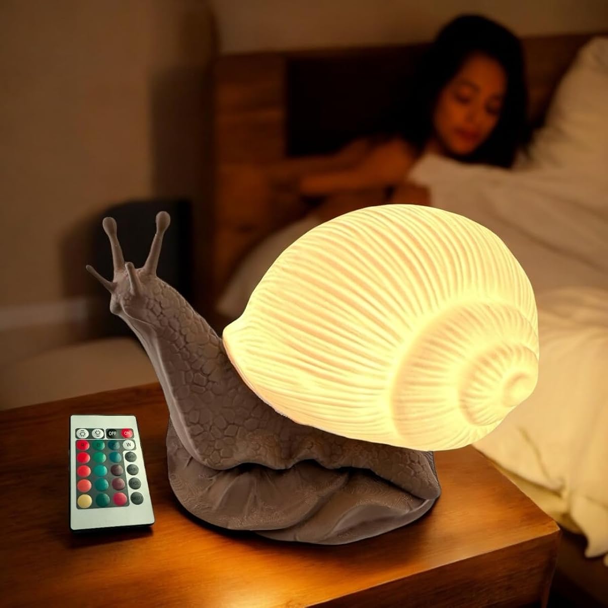 Lámpara de mesa LED de caracol brillante, alimentada por USB, 15 modos de cambio de color, luz nocturna regulable con interruptor, lámpara blanca cálida y multicolor para niños, adultos, dormitorio, escritorio y regalos