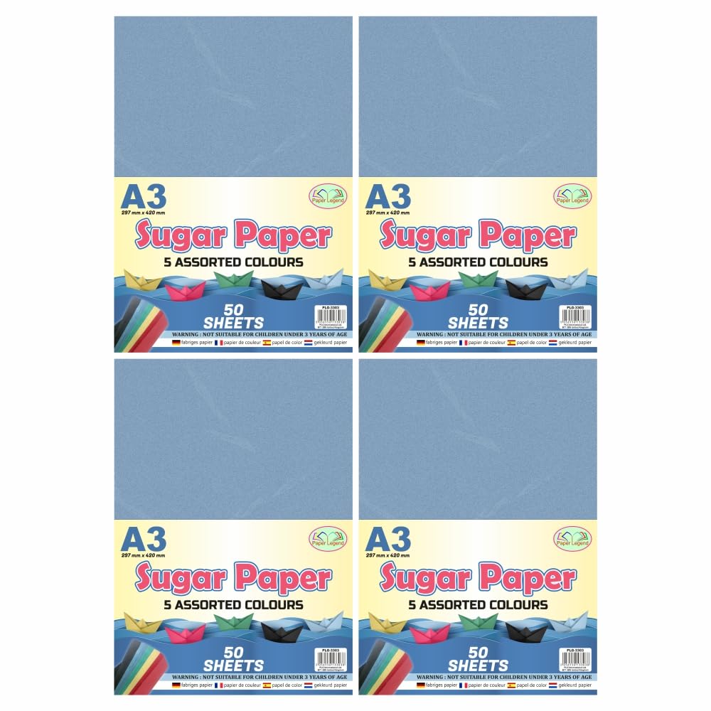 Eason Bros A3 Sugar Paper – 70 GSM, 5 Bright Assorted Colours | Large Coloured Craft Paper for Kids Arts & Crafts, Drawing, Painting & Scrapbooking | 42 x 29.7 cm (Pack of 4)