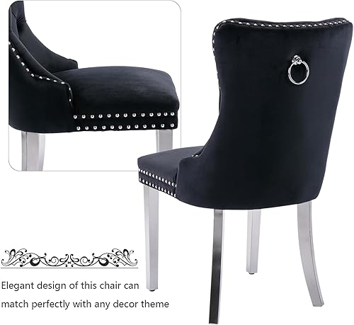 Miniatura 39 de Aoowow Juego de 2 sillas de comedor tapizadas de terciopelo, sillas laterales sin brazos con respaldo de ala, botones y patas de madera maciza para