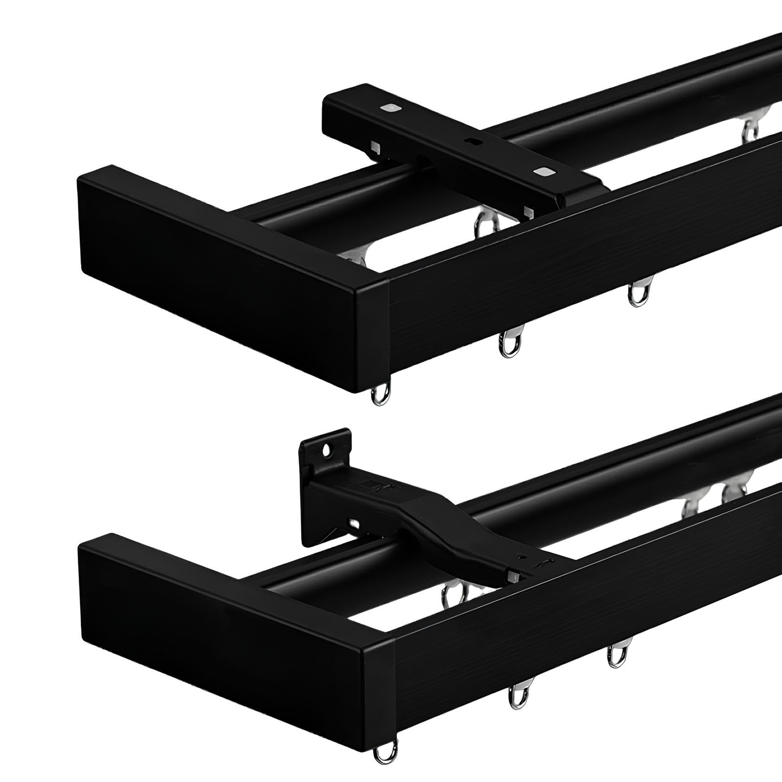 Double Curtain Track Set Heavy Duty Aluminum Sliding Curtain Rail for Windows, Ceiling & Wall Mount, Wrap Around Room Divider Drapery Rod with Accessories – Black, White, Grey(Black,140cm/4.59ft)