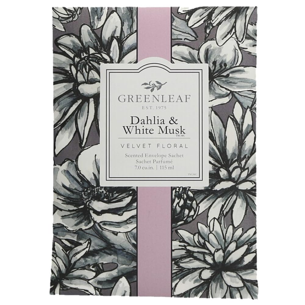 Greenleaf DAHLIA & WHITE MUSK Large Scented Sachet Bag, Drawer Fragrance Wardrobe Air Room Freshener for Living Room Bedroom Bathroom - Fragrance Notes of Dahlia, Pomegranate, Jasmine, Sandalwood