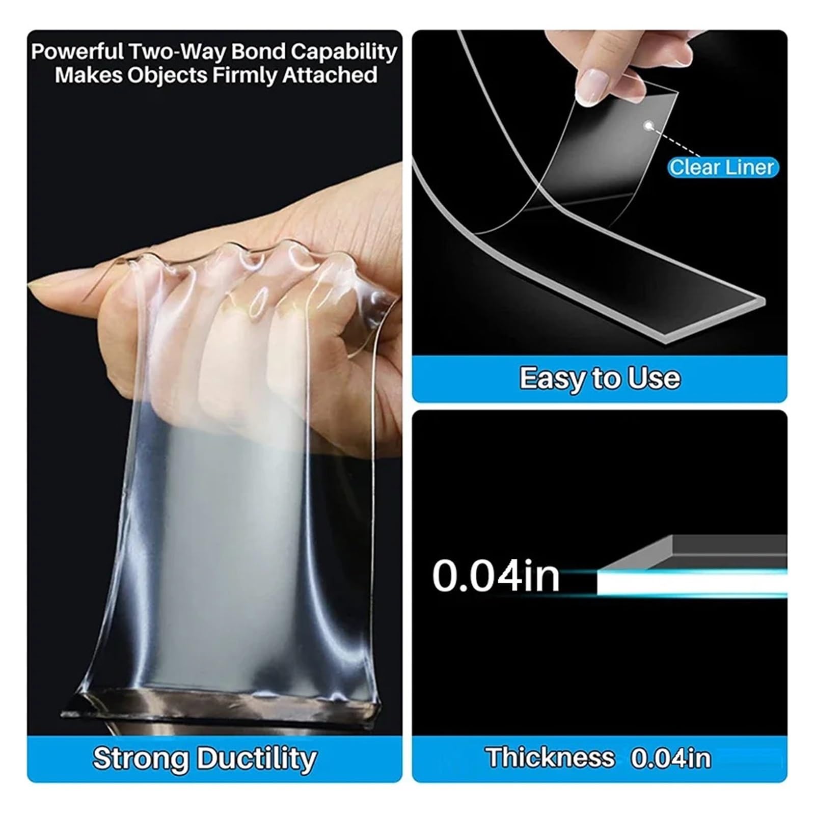 Nastro adesivo biadesivo trasparente, Nastro biadesivo trasparente riutilizzabile da 1/10 m, lavabile, for bagno, cucina, casa, gekkotape(3cmx3 Meters)