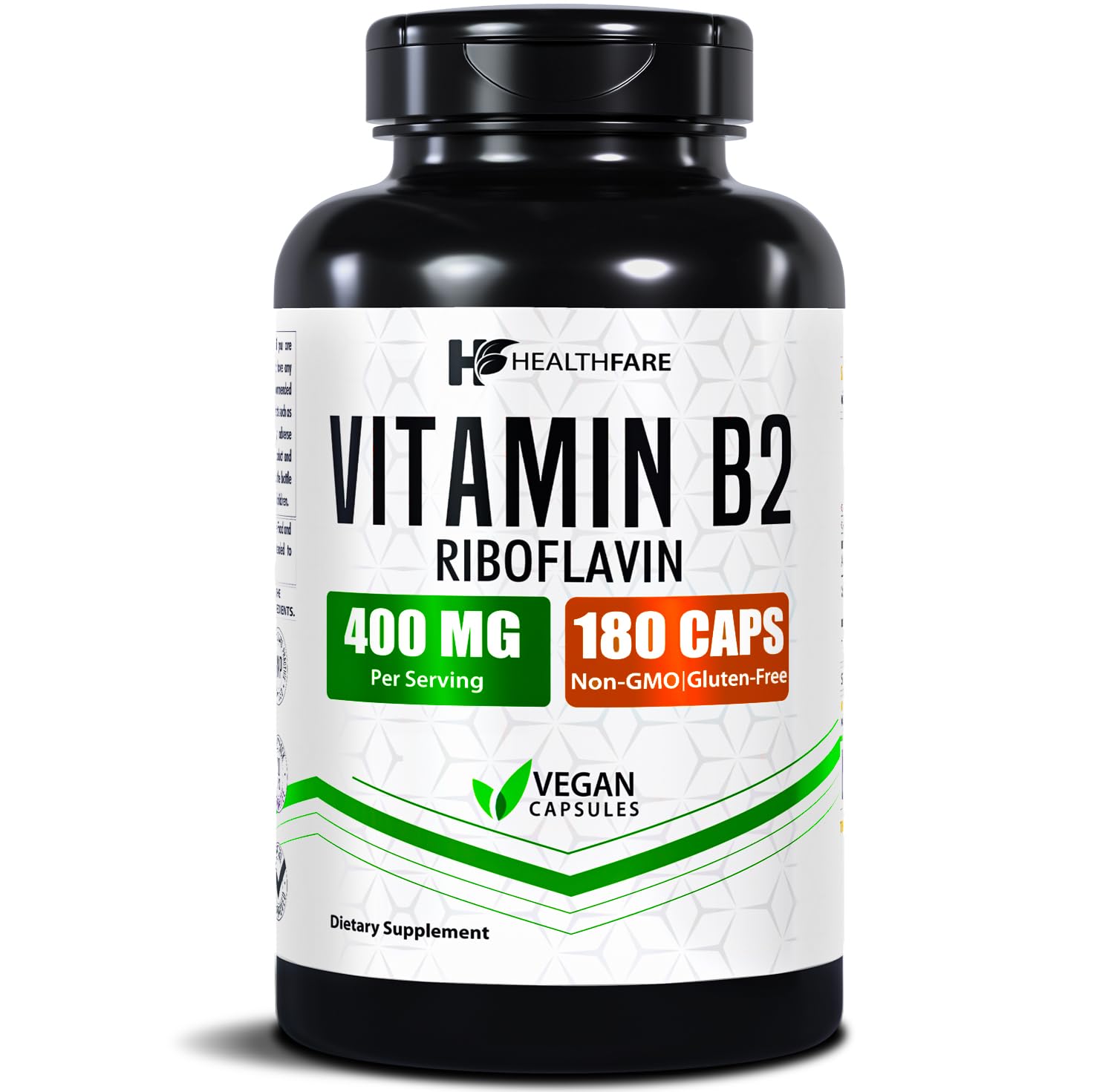 Healthfare Vitamin B2 Riboflavin 400mg | 180 Vegan Capsules | High Potency | Non-GMO | Gluten-Free | Made in USA