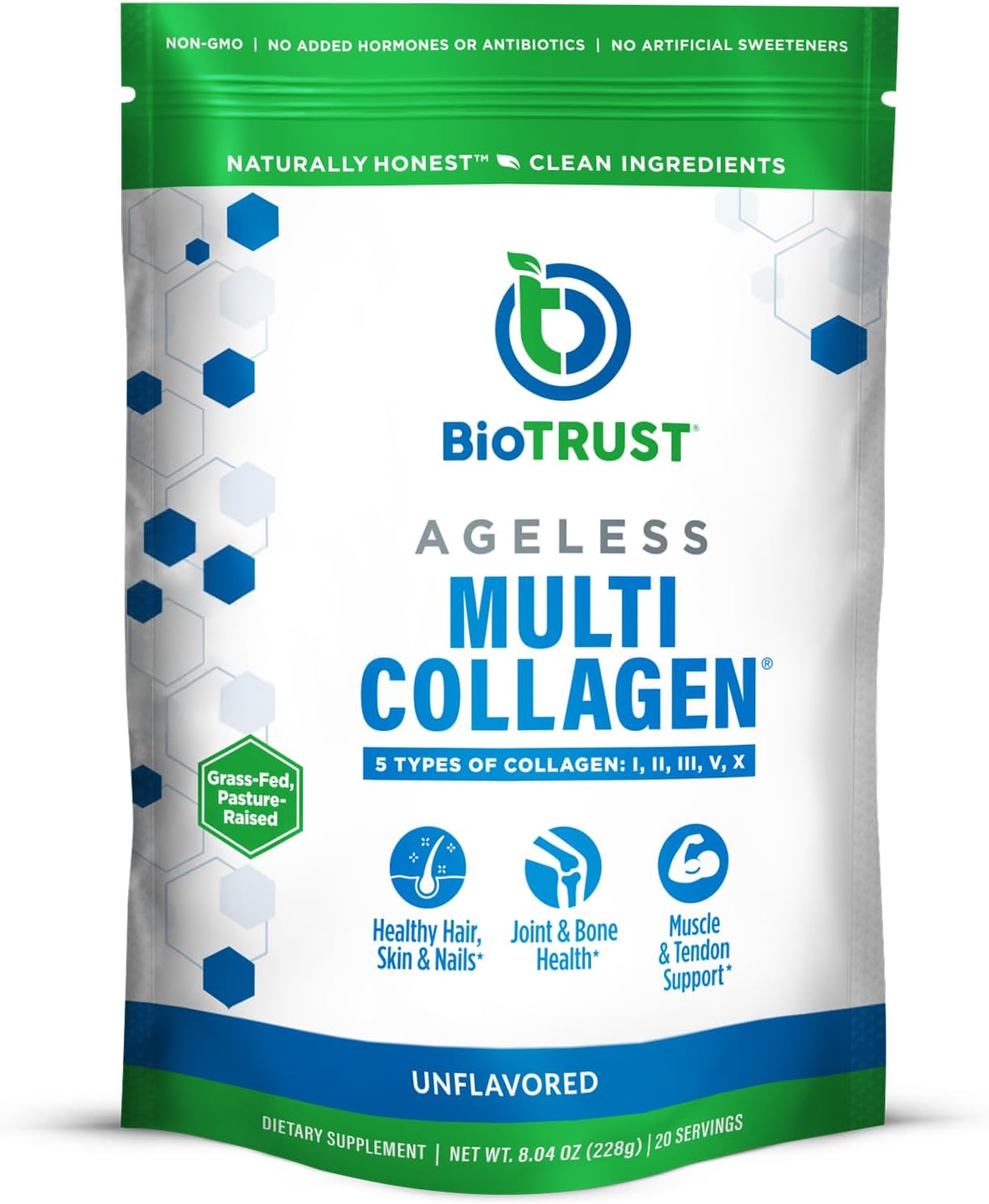 Ageless Multi Collagen Peptides Powder - 5 Types (I, II, III, V, X) - Unflavored Collagen Powder for Women & Men - Hydrolyzed Protein - Grass Fed Beef, Fish, Chicken, Eggshell Membrane