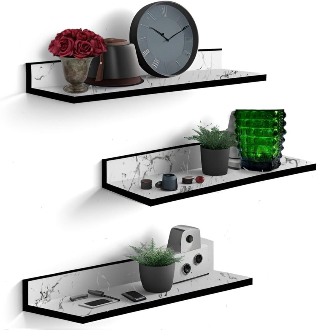 Floating Wall Shelf, Wall Mounted Storage Shelf, Picture Shelving Ledge, Decorative Shelf for Home Decoration Items Set of 3 for Living Room, Office, Bedroom, Bathroom (16 Inches, White)