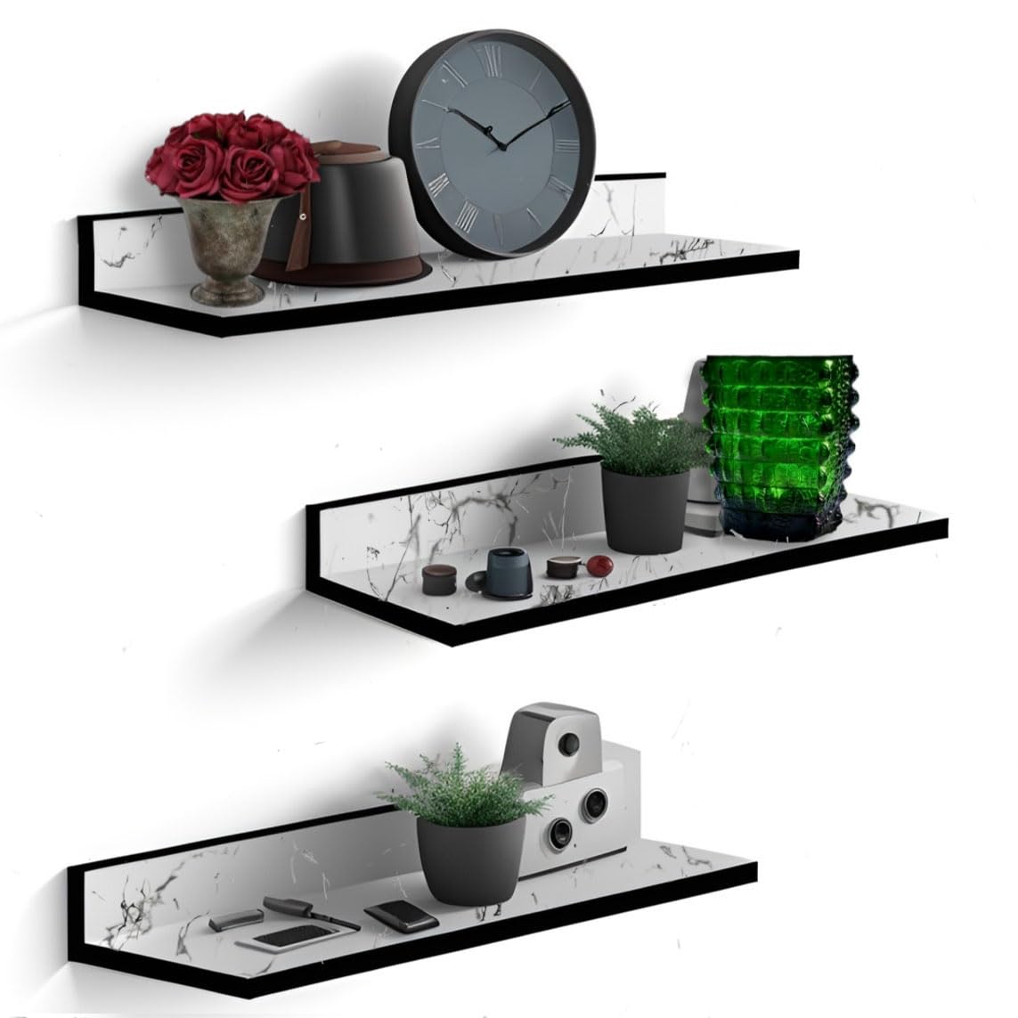 Floating Wall Shelf, Wall Mounted Storage Shelf, Picture Shelving Ledge, Decorative Shelf for Home Decoration Items Set of 3 for Living Room, Office, Bedroom, Bathroom (16 Inches, White)