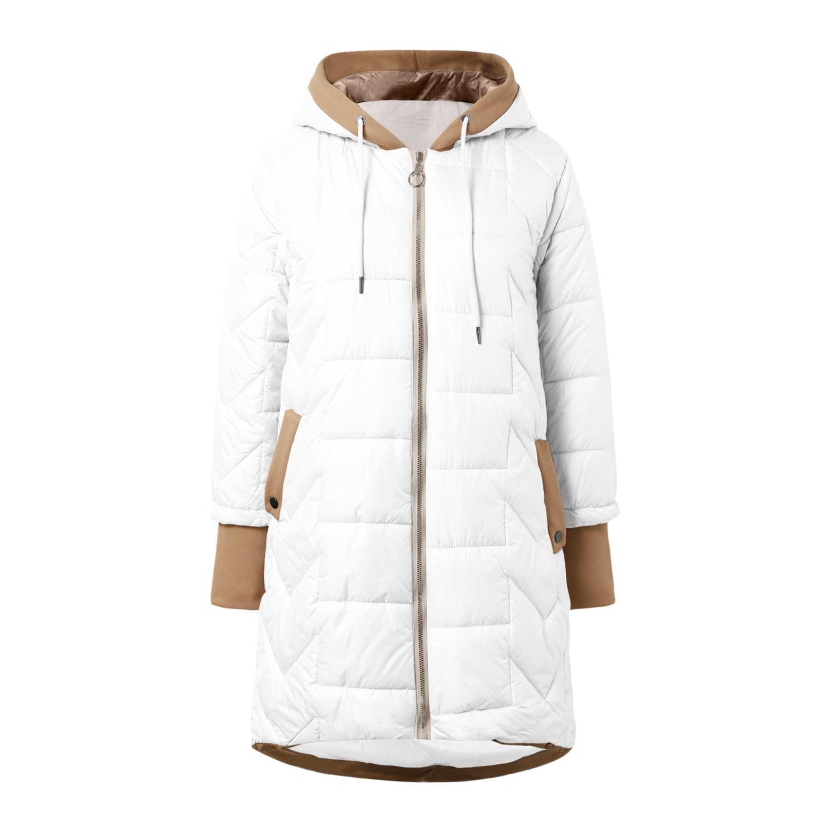 Chaqueta Mujer Abrigo Entretiempo Invierno Cazadora Plumiferos，Chaqueta holgada con capucha de retazos moderna para mujer abrigo ligero de manga larga estilo casual y juvenil ideal para el otoño e in