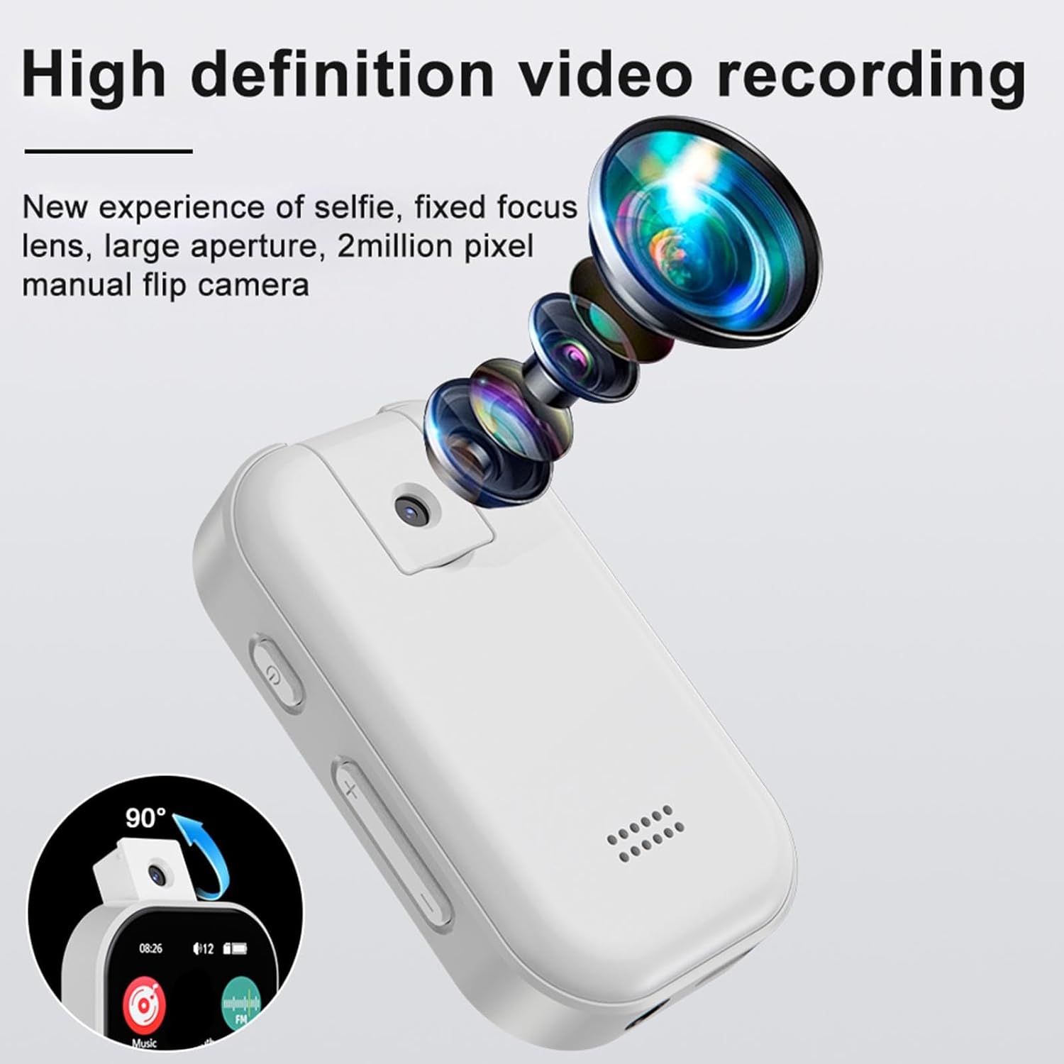 MP3 Player with Camera, 2.01" Touch Screen Bluetooth 5.4 Portable HiFi Music MP3 MP4 Player with FM Radio, Speaker, E Book, Alarm Clock (32G Small Memory Card)
