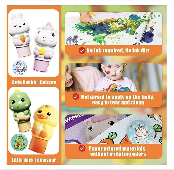 YAVRIXZ Kids Sticker Stamper Set with 100+ Stickers | Arts & Crafts Sticker Activity Book for Toddlers | Creative Play Stampers for Kids Age 3–7 | Travel Toy for Girls & Boys | Fun Learning Craft Kit 2