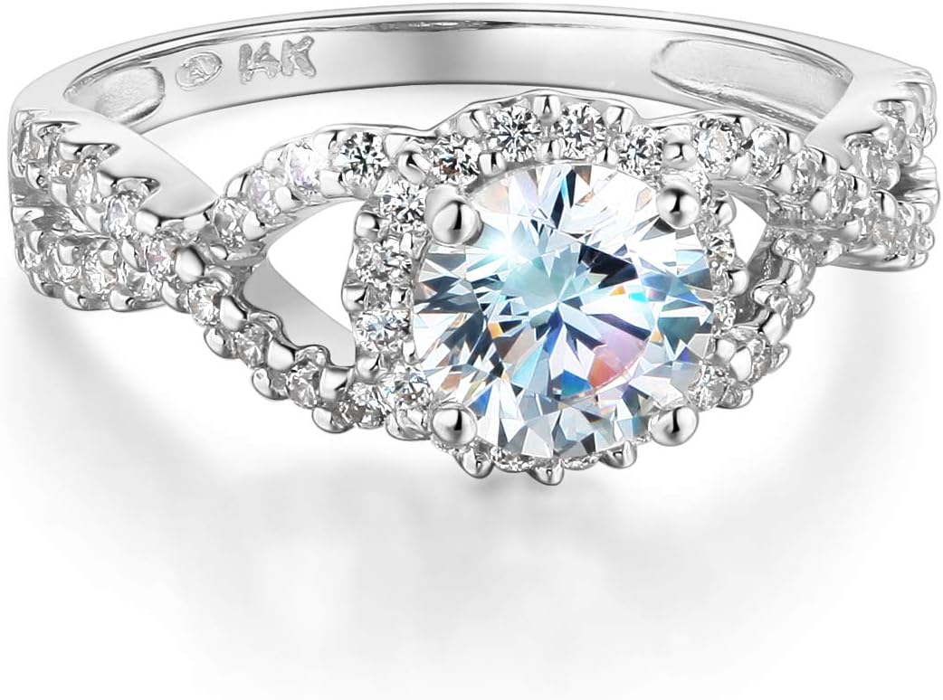 Wellingsale Ladies Solid 14k Yellow -OR- White Gold Polished CZ Cubic Zirconia Round Cut Halo Engagement Ring with Side Stones