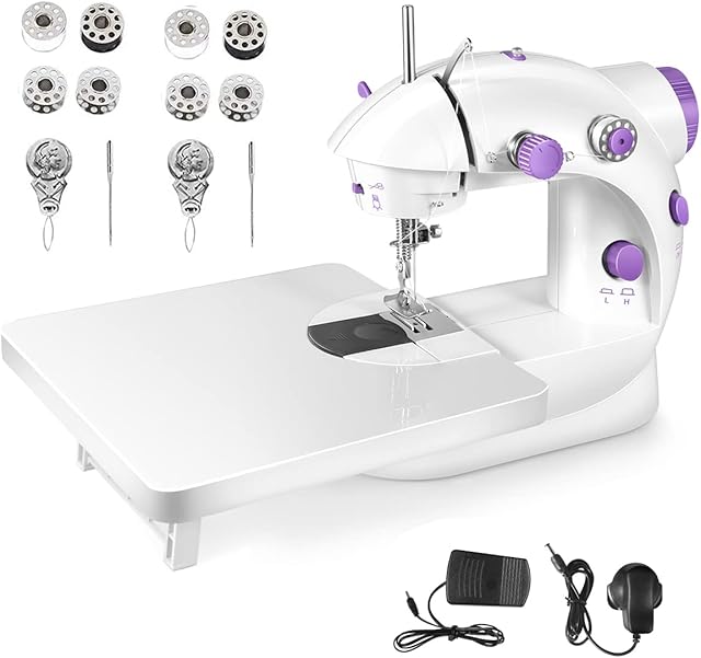 YurDoca Mini Handy Sewing Machine For Beginners Multifunctional Electric Machine, Includes Kit, Double Speed And Thread With Foot Pedal More Different Color Options, White-wh
