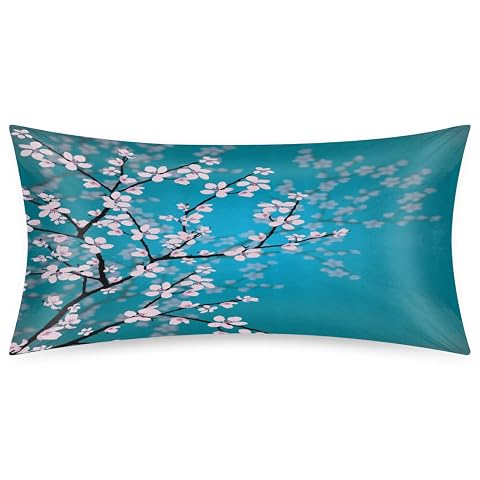 Cherry Blossom Silky Satin Pillowcase for Hair Skin Bed Pillow Cases with Hidden Zipper Soft Breathable Pillow Covers