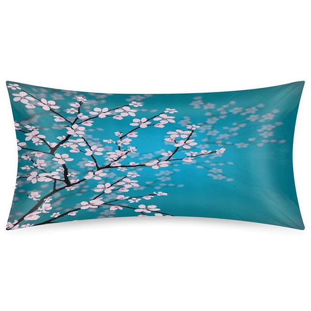 Cherry Blossom Silky Satin Pillowcase for Hair Skin Bed Pillow Cases with Hidden Zipper Soft Breathable Pillow Covers