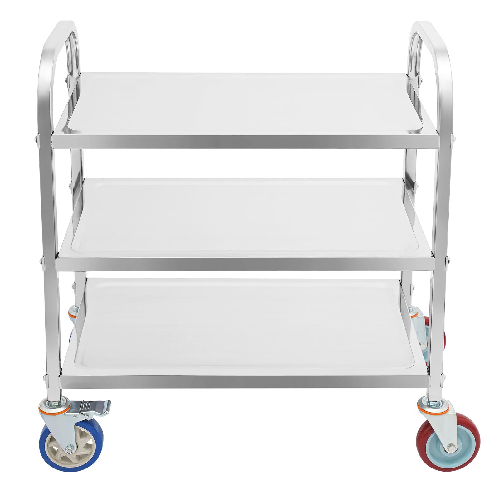 OUKANING Carro de cocina de acero inoxidable con 3 estantes, carro de servicio de alta capacidad de carga y ruedas silenciosas, isla de cocina móvil y estante de cocina para microondas, cocina