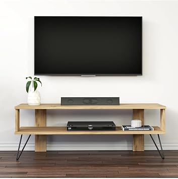 Duama TV Sehpası – Metal Ayaklı, Açık Raflı Tasarım, 120 cm, Antik Ceviz