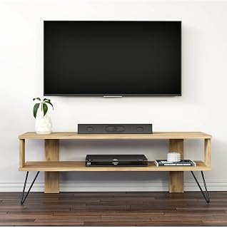 Duama TV Sehpası – Metal Ayaklı, Açık Raflı Tasarım, 120 cm, Antik Ceviz