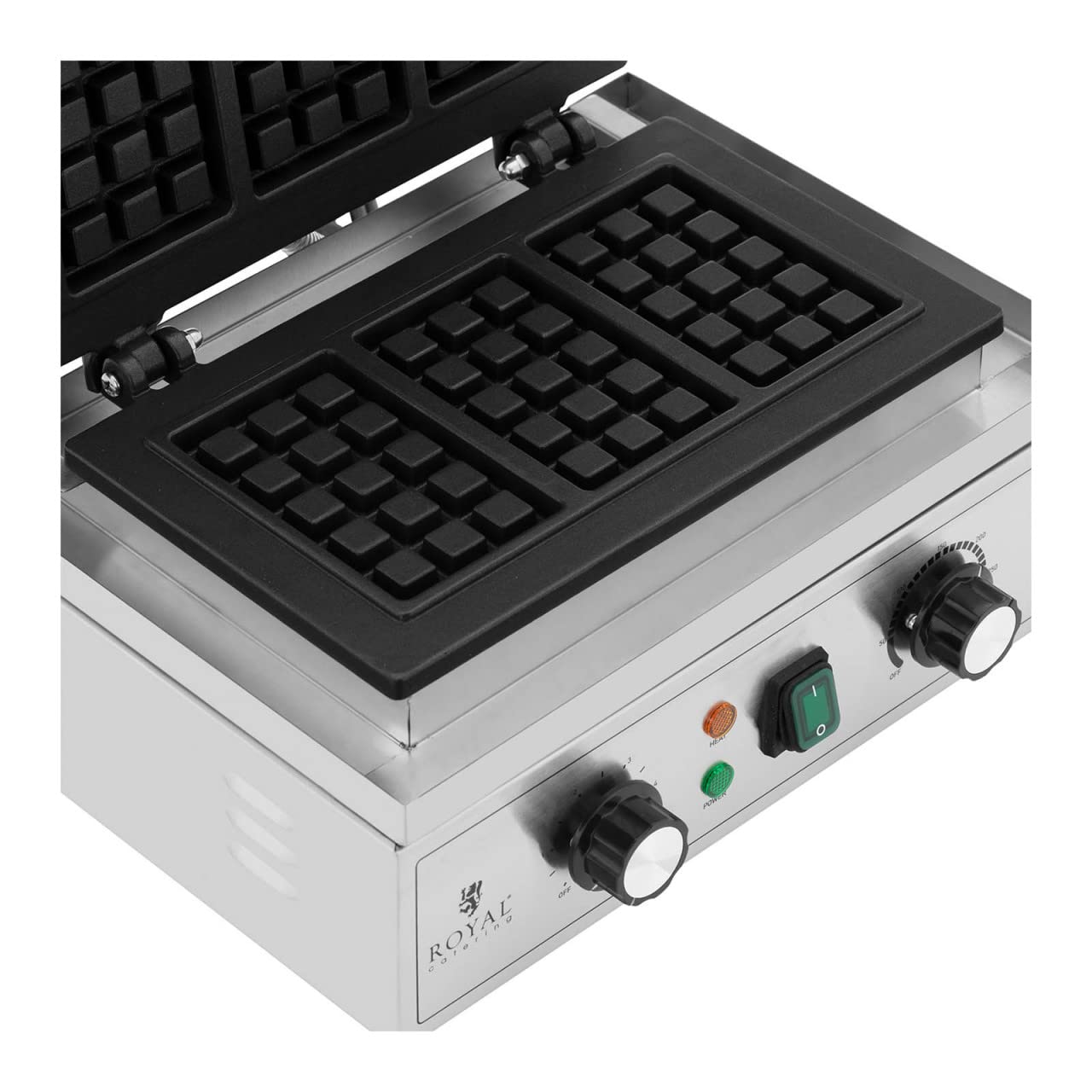 Royal Catering RCWM-2000-E3 - Gofrera (3 gofres belgas, 1500 W, 50-300 °C, 0-5 min, temporizador, gofrera automática)