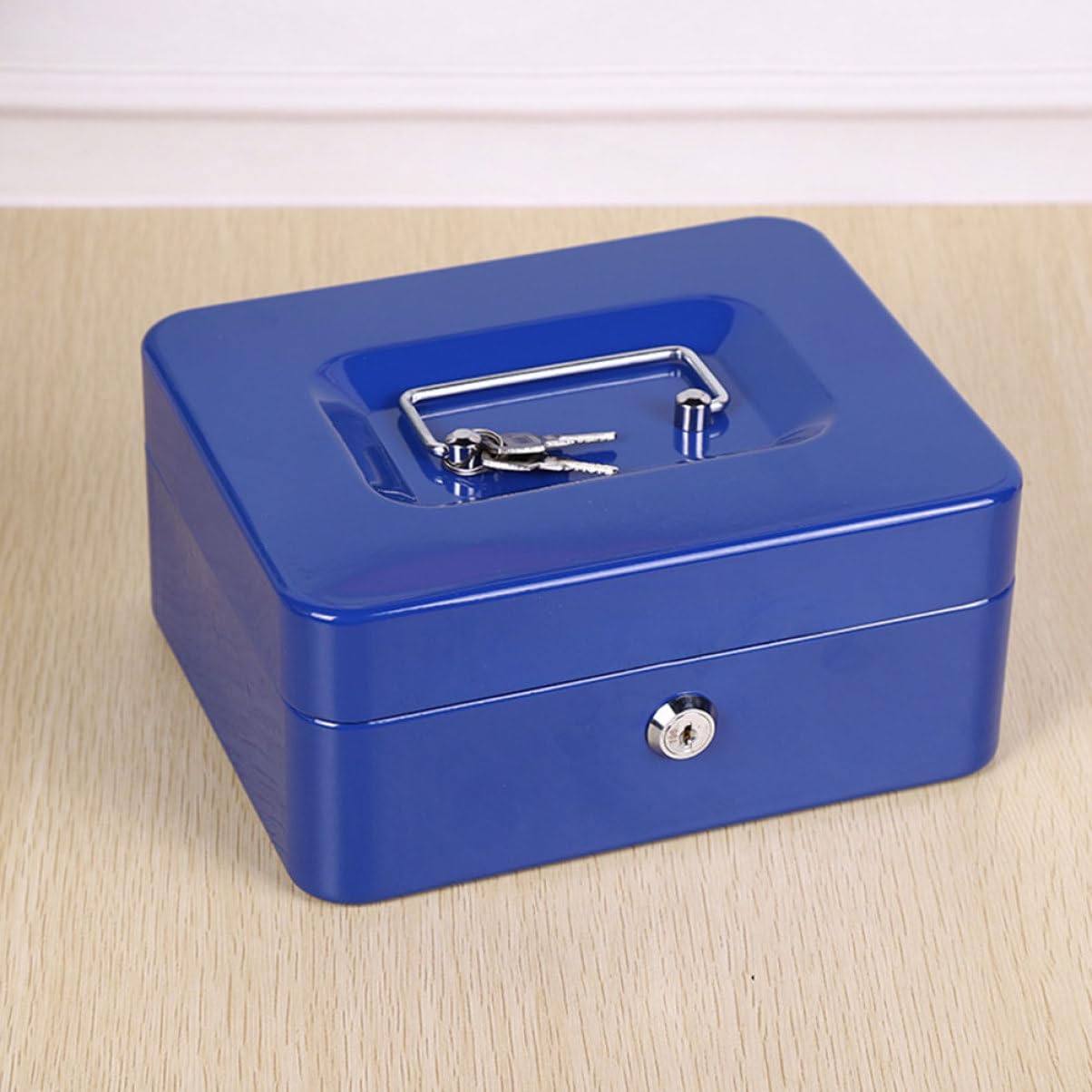 Boîte à Monnaie et Anneaux en Métal Bleue avec Poignée Portable