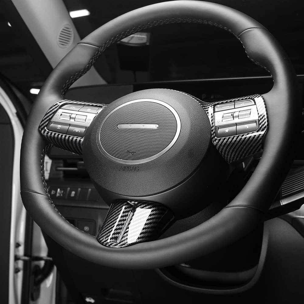 Steering Wheel Button Frame Cover Compatible with Hyundai Kona 2024-2026 Sonata 2025, Easy Installation Car Interior Trim, Stylish Accessories-Carbon