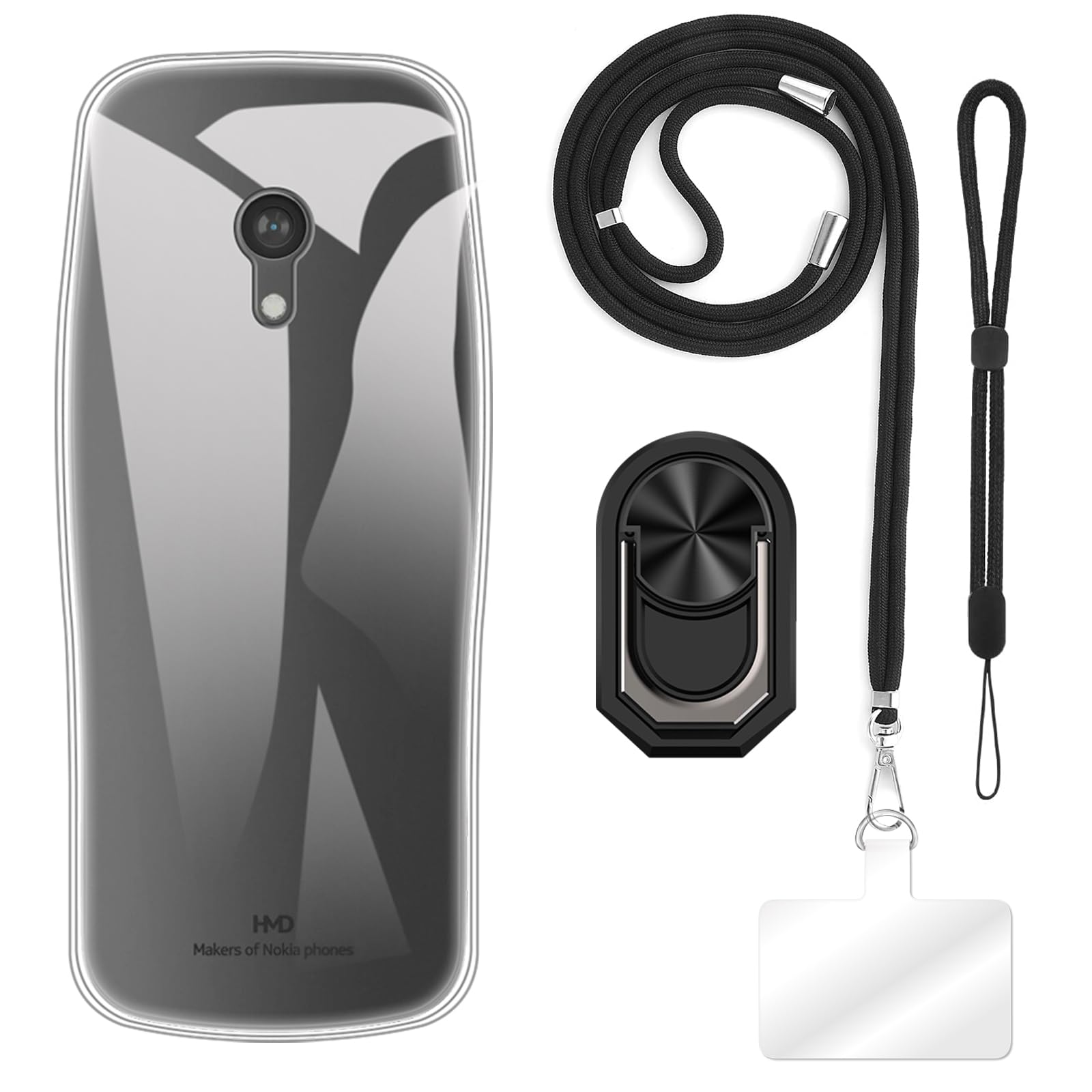 Case Designed for Nokia 3210 2024(2.4 inch) + Adjustable Crossbody & Neck Lanyards, Soft Wrist Strap and Mecha Style Finger Ring Holder with Kickstand