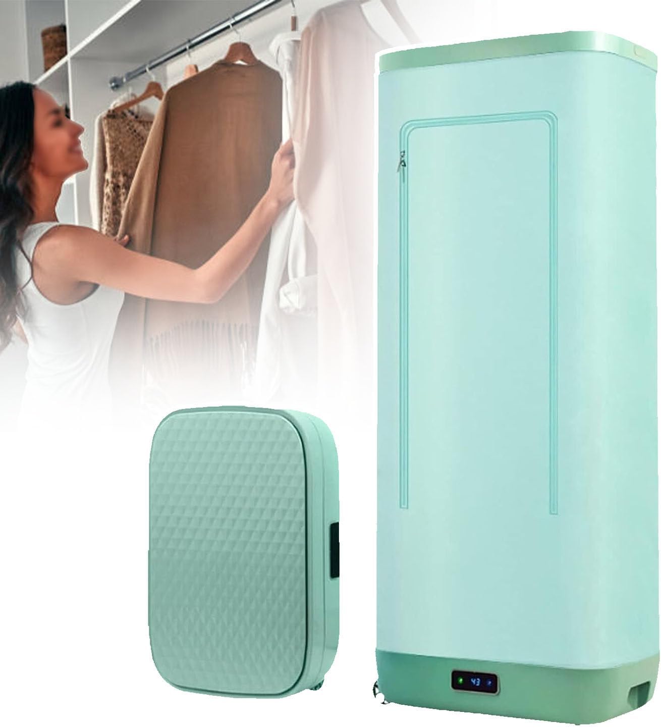 Compact Clothes Dryer, Household Clothes Dryer with Casters, 30-180 Minutes Timing, 360° Hot Air Circulation, Constant Temperature Heating, Suitable for Drying Sweaters,Green