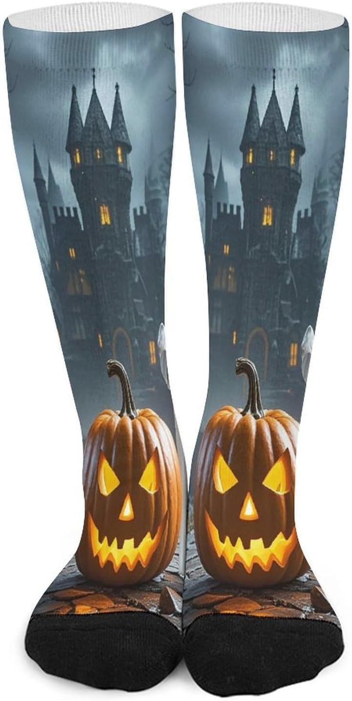 Ghost Pumpkin Castle Crew Socks Calf Socks Athletic Crew Sock