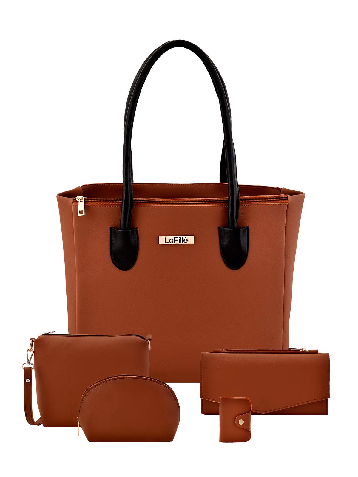 LaFille Womens Handbag, Tote Bag, Ladies Purse, Combo Set Of 5, Tan (B085437D1S) Amazon Price History, Amazon Price Tracker