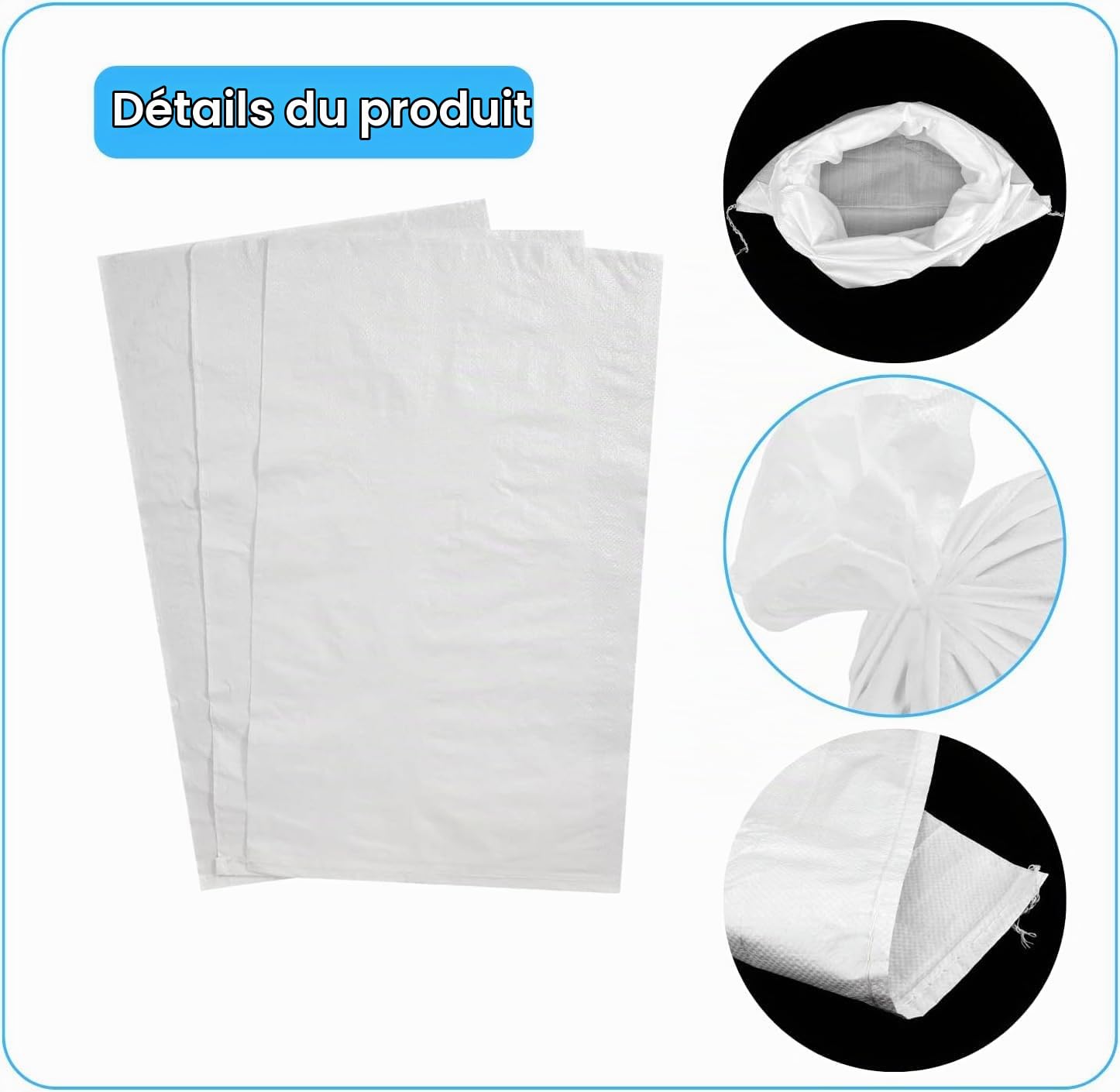 Sac à Gravat 50x80 cm Lot de 500 - Sacs en Polypropylène Alimentaire pour Cereale Chantier Riz et Grain | Sacs de Chantier, de Jardin et à Sable | Tissés PP | Réutilisables