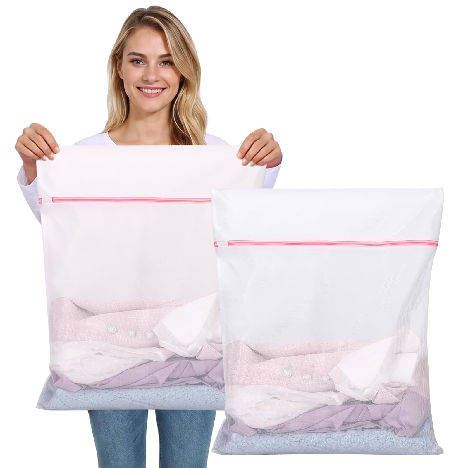 2 PCS Mesh Laundry Wash Bags,50 x 60 cm, Pink