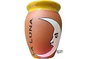 Cantarito de Barro con Tema Loteria La Luna: Traditional Mexican Earthenware Clay Cup
