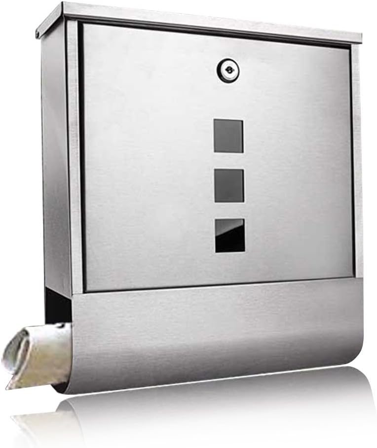 Homself Wall Mounted Mailbox Stainless Steel Locking Mail box Postbox with Retrieval Door 2 Keys and Newspaper Compartment