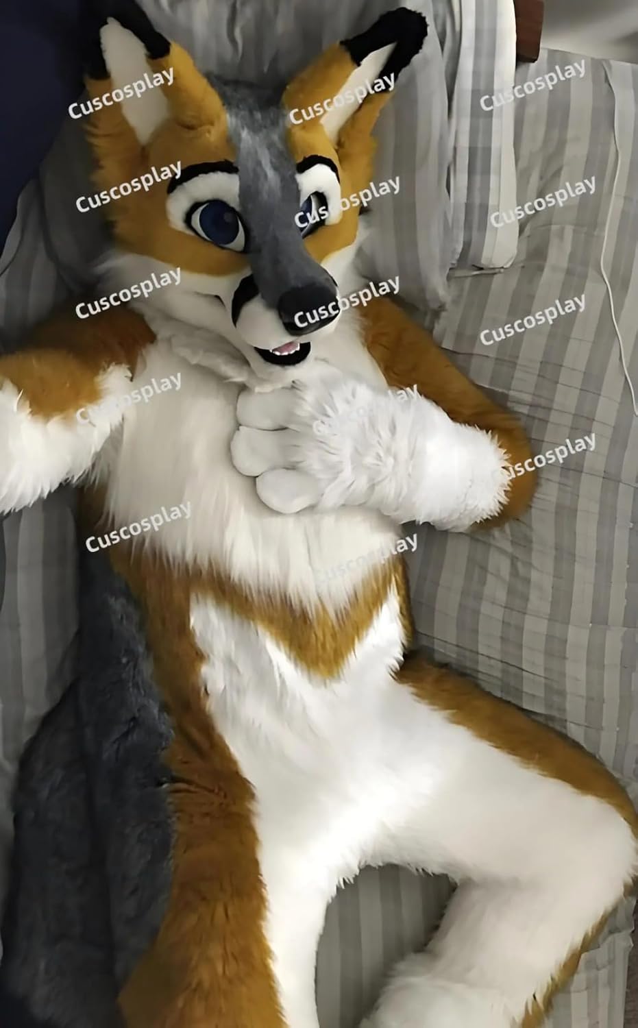 Brown White Fursuit Husky Fox Dog Black Mascot Costume Halloween Christmas