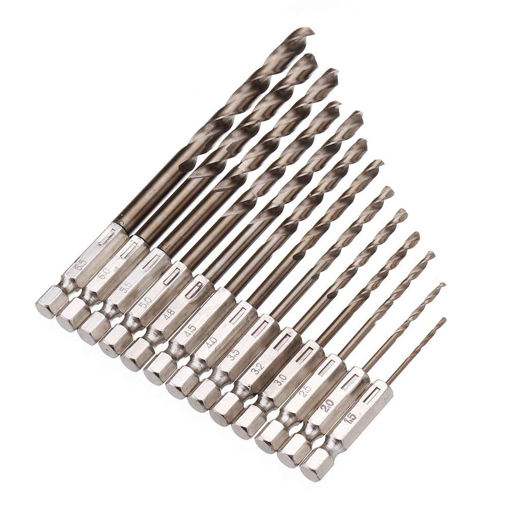 13pcs 1.5-6.5mm M35 Cobalt Mèche HSS-Co Twist Jeu de forets 1/4 Pouces Hex Shank JIYAMI'EN EL